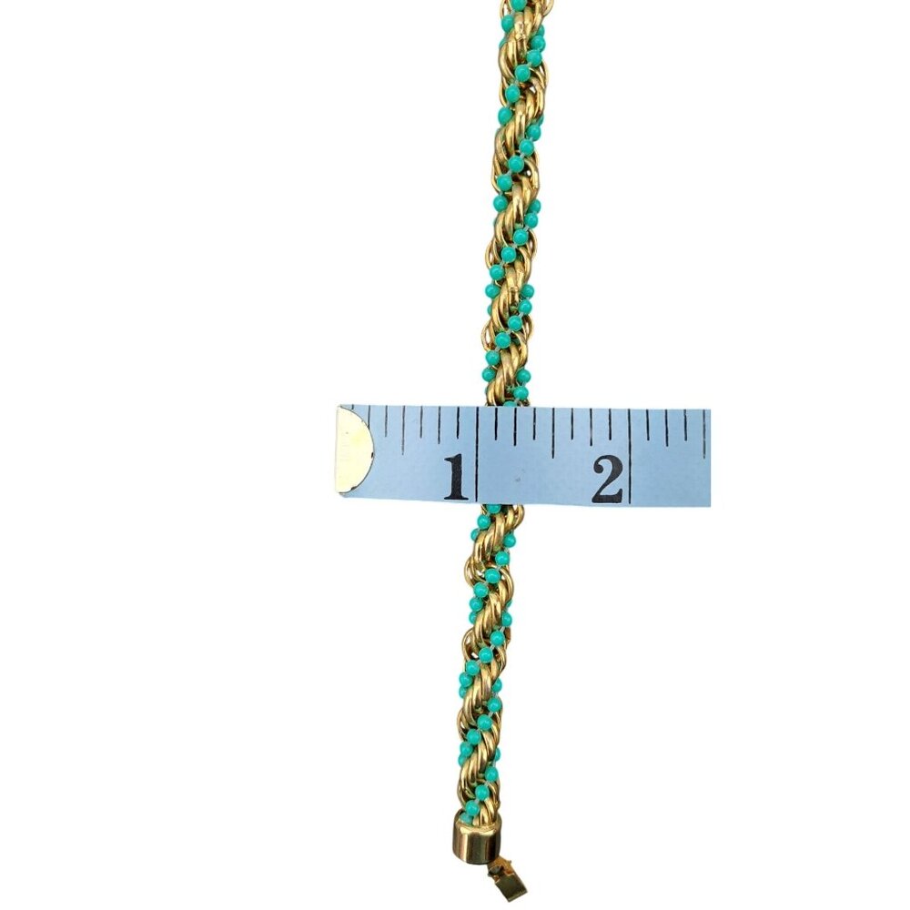 Vintage Avon Gold Tone Faux Turquoise Beaded Twist Necklace 20 Inches 1970s Blue - Picture 6 of 6